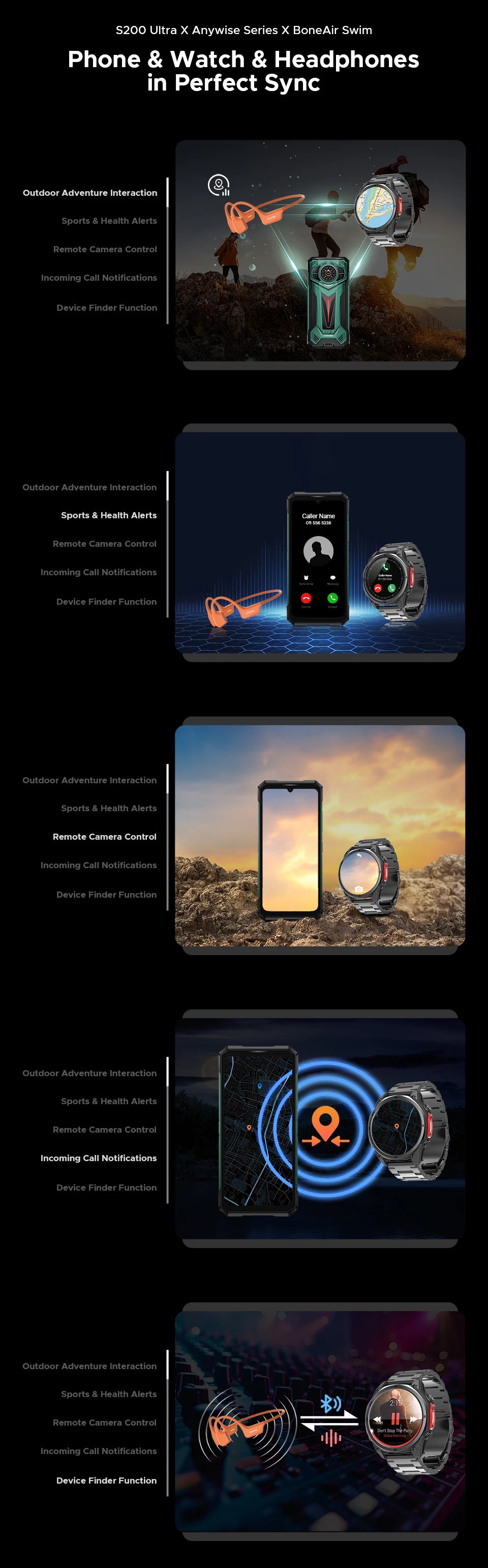 Teléfono resistente DOOGEE S200 Ultra 5G con IA, 48 GB + 1 TB, pantalla trasera de 1,34" con efecto de luz, procesador Dimensity 7400, batería de 11000 mAh, carga rápida de 66 W, NFC, WiFi 6E.