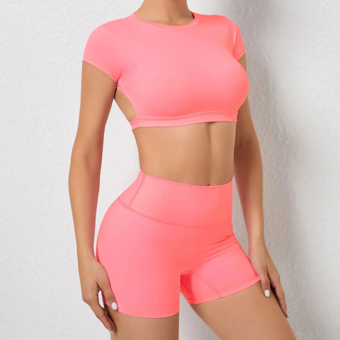 Sports Set Workout Fitness Activewear Set Female Quick-Dry Yoga Clothes Crop Sports Shirts Tops Backless Gym Top Women Sport Set