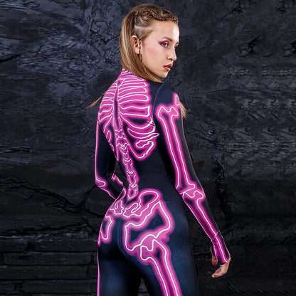 [You're My Secret] Halloween Cosplay Costume for Women Adults Skeleton 3D Printed Cyberpunk Zipper Bodysuit Party Fancy Dresses