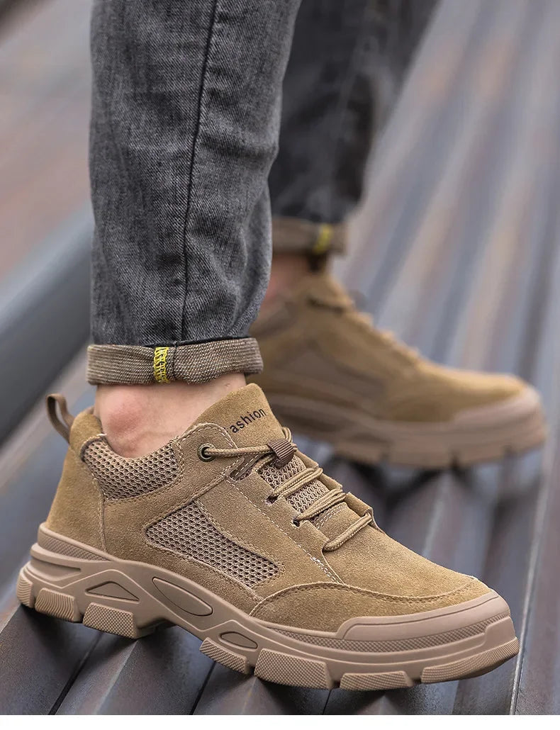 Calzado de seguridad laboral para hombre: transpirable, apto para todas las estaciones, resistente a impactos y perforaciones, y con protección contra el desgaste.