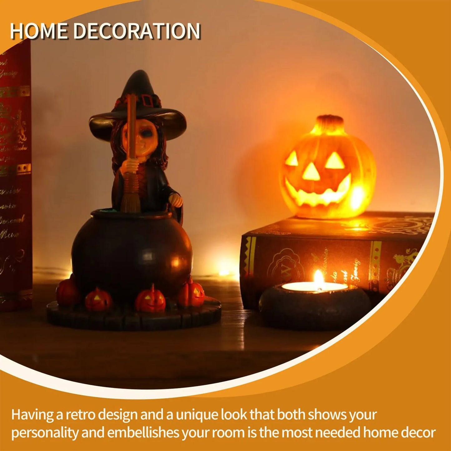 Decoración de bruja de Halloween, decoración de resina, escritorio para el hogar, fiesta, sombrero de bruja, decoración creativa de mesa para Halloween.