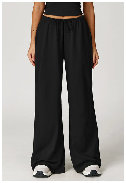 Pantalones de yoga de cintura alta para mujer, pantalones casuales holgados de pierna ancha, pantalones deportivos para mujer, pantalones para correr y fitness con cordón elástico