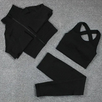 Conjunto de 3 piezas de yoga sin costuras, chaleco deportivo de fitness, pantalones de cintura alta que levantan la cadera, ropa de entrenamiento, conjunto de leggings de gimnasio para mujer