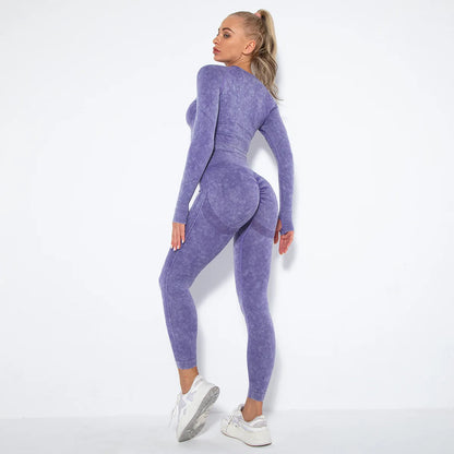 Conjunto de gimnasio con top corto sin costuras para mujer, conjunto de entrenamiento de yoga, ropa deportiva, leggings push up, chándal