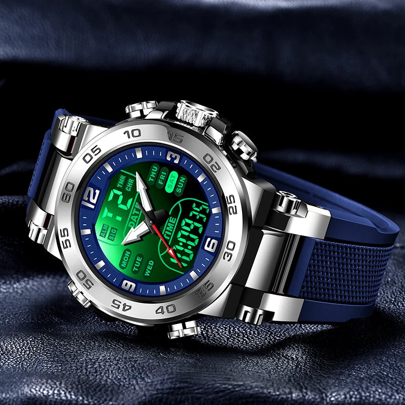 Relojes FOXBOX para hombre, marca superior, reloj de pulsera analógico digital de cuarzo de lujo para hombre, reloj luminoso con pantalla de doble horario resistente al agua para hombre