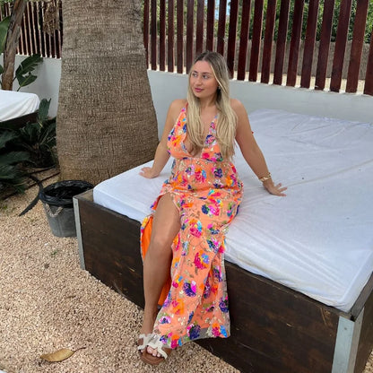 Vestido corto halter con lentejuelas y brillo para mujer, sin espalda, sin mangas, para fiestas de noche, vacaciones, cintura alta, sexy, nueva moda 2025.