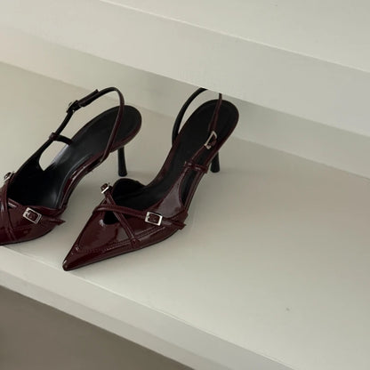 2025 New Women's Sandals Trendy Buckle Designer Summer Elegant Pointed Toe Pumps High Heels Outdoor Banquet Slingback Shoes