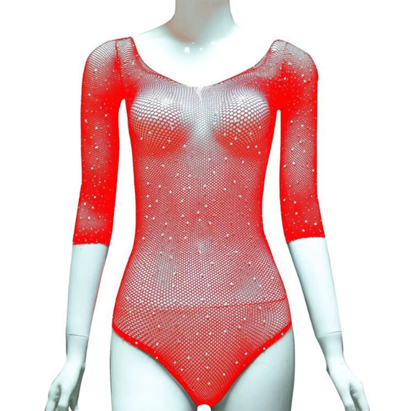 Bodys eróticos calientes, lencería sexy para mujer, diamantes de imitación para mujer, lencería sexy, medias de rejilla, trajes de cuerpo, disfraces sexys