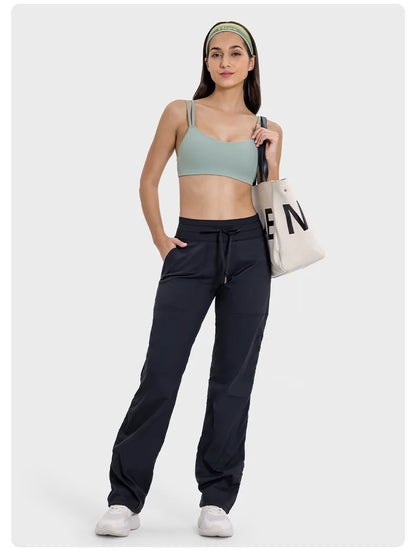 Pantalones deportivos de mujer de secado rápido, ligeros, transpirables, para correr, fitness, cintura alta, holgados, de pierna ancha, casuales, para yoga, otoño 2024.