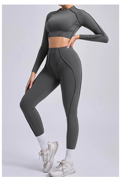 Yoga Set Workout Tracksuits 2 Pieces Gym Clothes Sportswear Yoga Suits For Women Fitness Set Sports Long Sleeved Gym Leggings