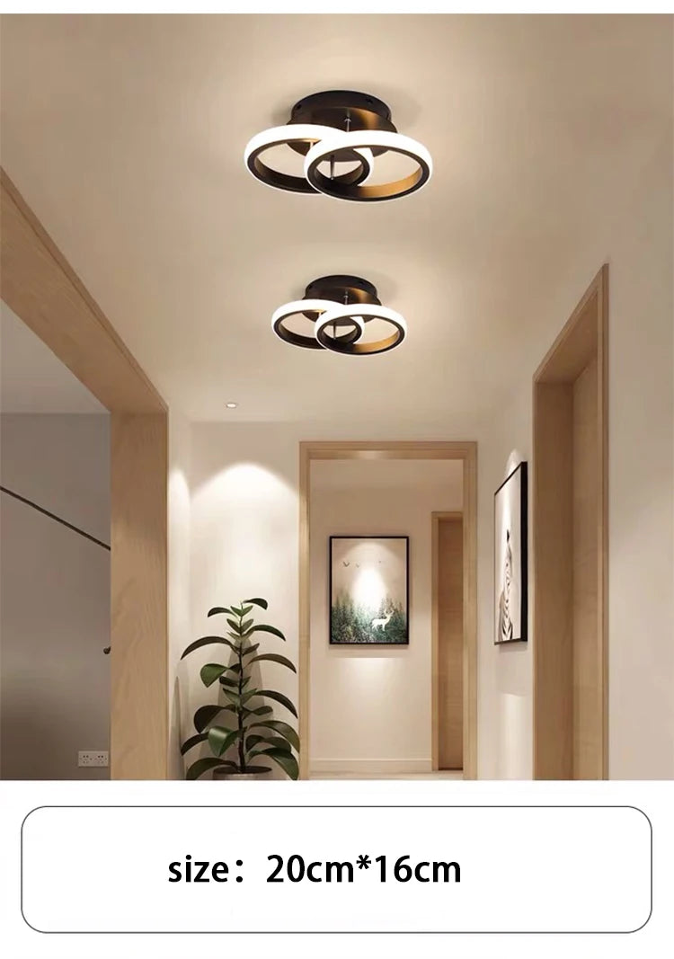 Lámpara de techo LED moderna de 2 anillos con diseño creativo. Ideal para interiores: pasillo, balcón, oficina.