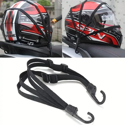 Maleta elástica para motocicleta con gancho de seguridad, malla versátil para casco, duradera y elegante para viajes diarios.