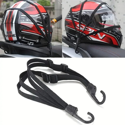 Maleta elástica para motocicleta con gancho de seguridad, malla versátil para casco, duradera y elegante para viajes diarios.