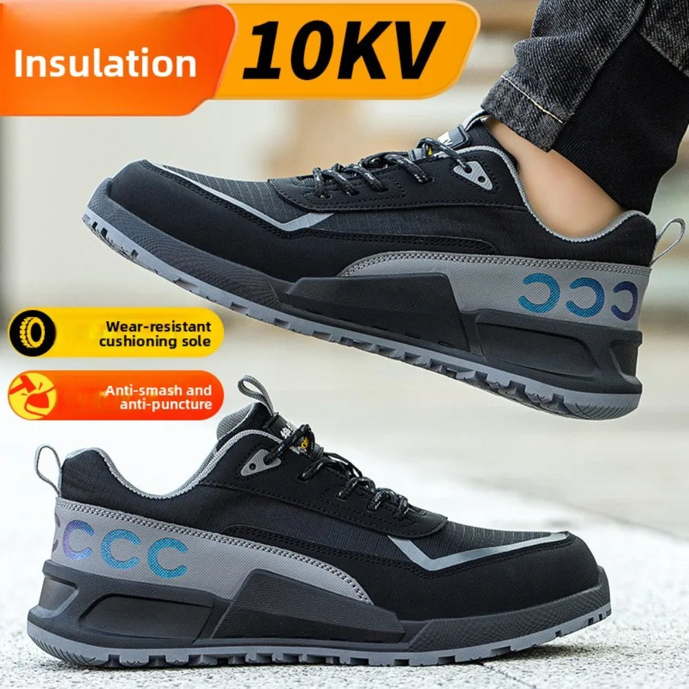 Calzado de protección laboral para hombre, anti-aplastamiento, anti-perforación, aislante 10KV, resistente al desgaste, calzado eléctrico de seguridad.
