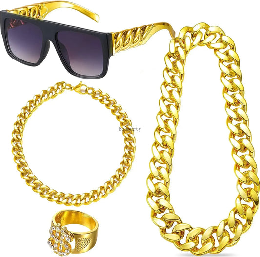 Disfraces de los 80 y 90: Hip Hop de los 90, disfraces de los 80 y 90 para hombres y mujeres, atuendo de los 90 para hombres, cadena de oro falsa, accesorios de los 80, Ecoparty