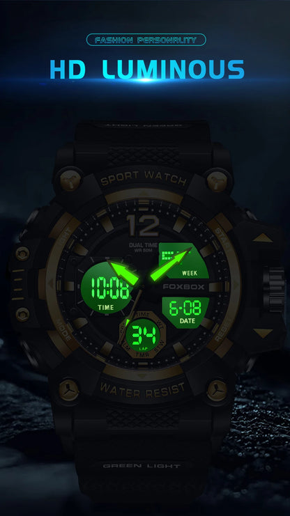 Relojes de pulsera para hombre con pantalla LED de lujo FOXBOX, deportivos, luminosos, impermeables, militares, de cuarzo, para hombre, Relogios Masculino + Caja