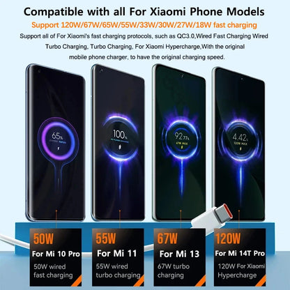 Cable de carga rápida Turbo original Xiaomi 6A 120W 67W USB Tipo C para Mi 15, 14T Ultra, Redmi Note 14, 13 Pro Plus, K80, Poco F5