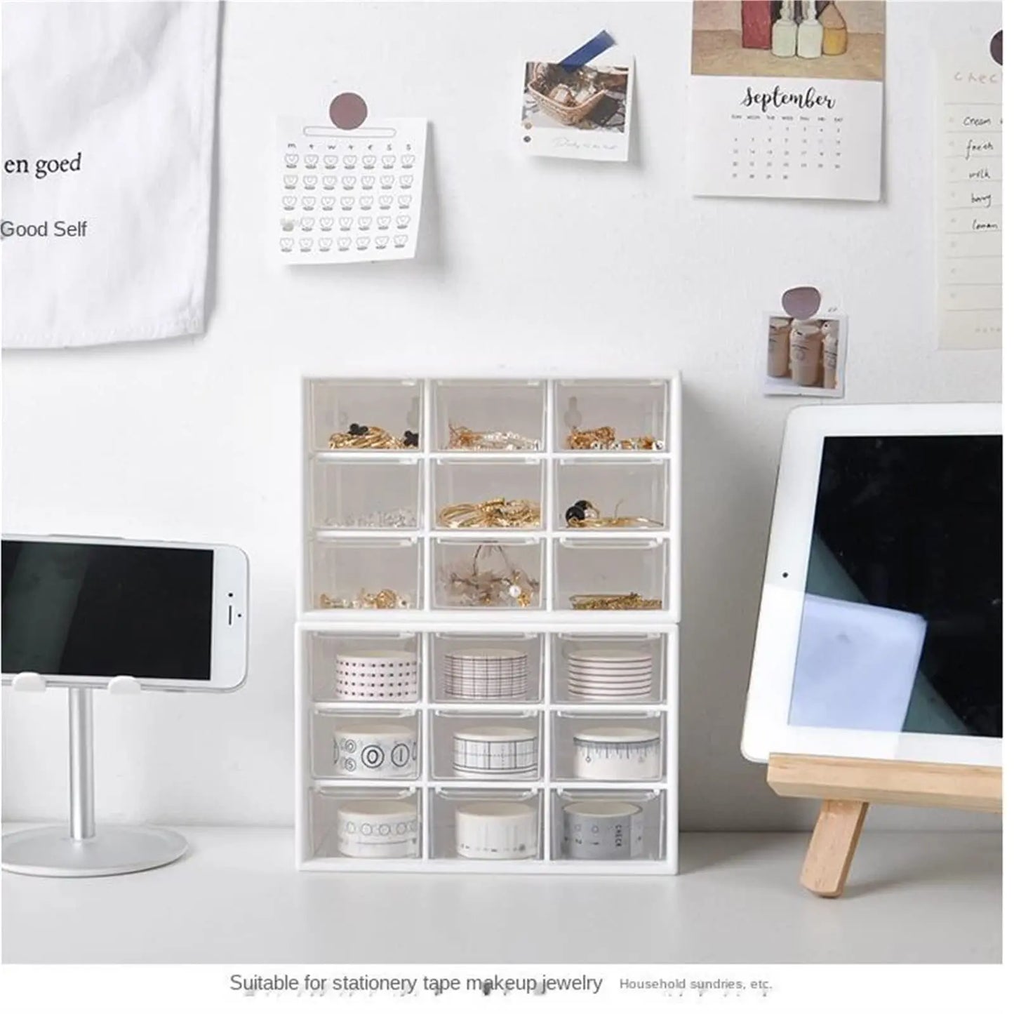 Organizador de pared de 9 cajones para suministros de oficina, papelería, joyas y artículos pequeños. Accesorio para organizar el hogar y la oficina.