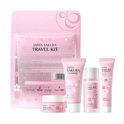 Sakura Skin Care Sets (4 unidades/bolsa): Limpiador facial, tónico facial, protector solar, hidratante, suavizante y nutritivo.