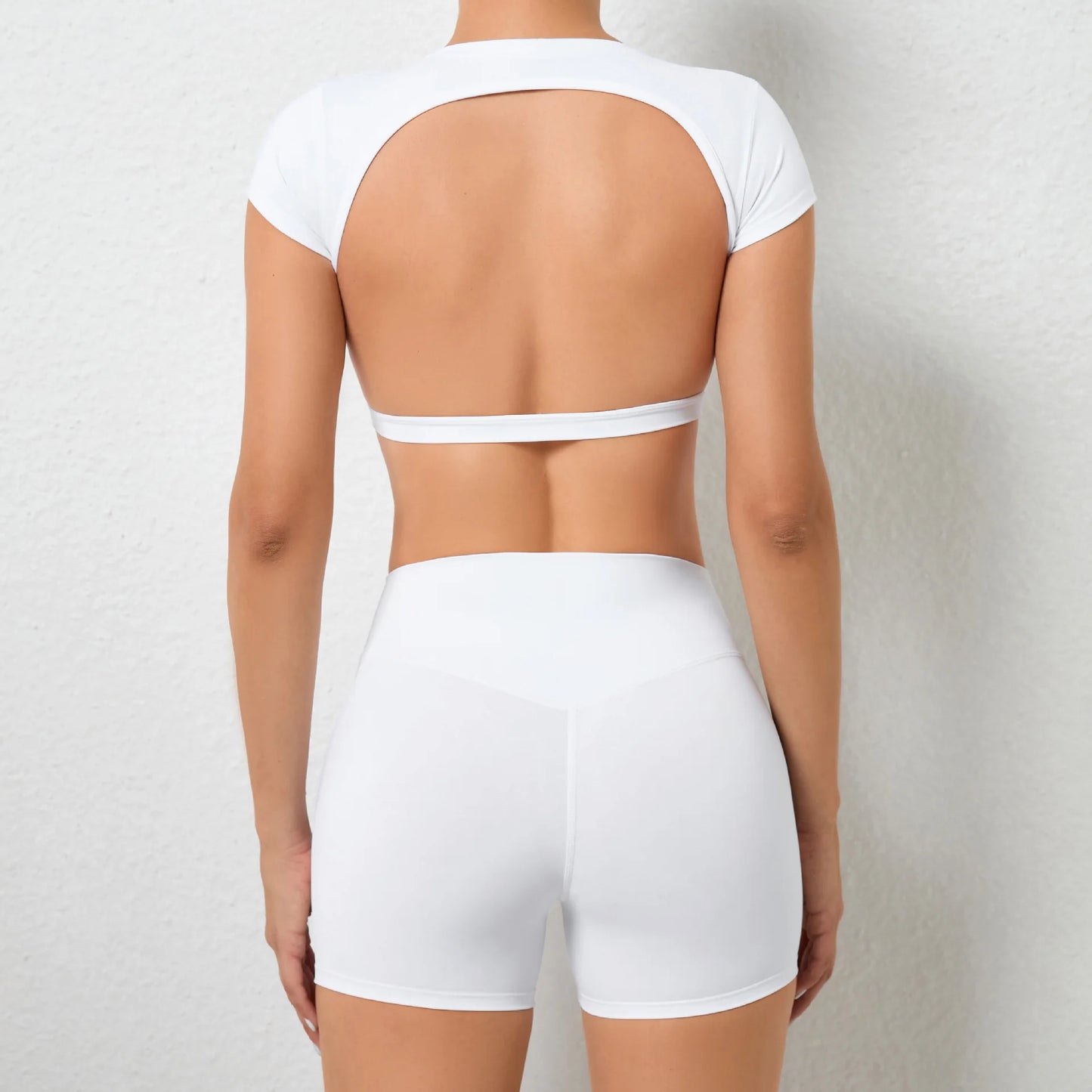 Sports Set Workout Fitness Activewear Set Female Quick-Dry Yoga Clothes Crop Sports Shirts Tops Backless Gym Top Women Sport Set