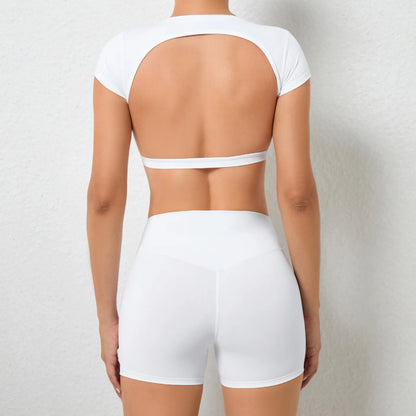 Sports Set Workout Fitness Activewear Set Female Quick-Dry Yoga Clothes Crop Sports Shirts Tops Backless Gym Top Women Sport Set