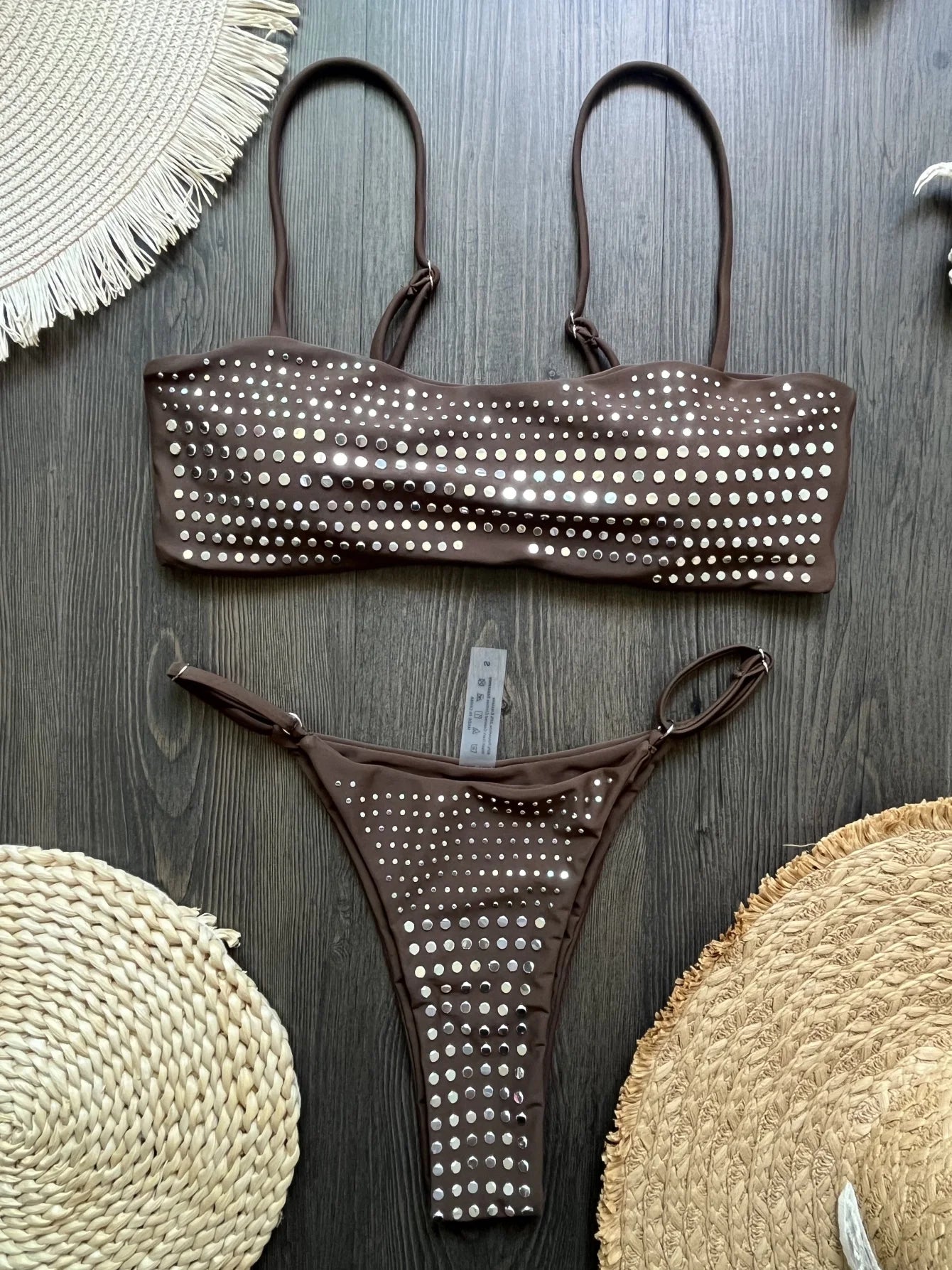 Bikini de diamantes 2025, bañador sexy para mujer, bikini bandeau con efecto push up, bañador femenino brillante, traje de baño floral, ropa de playa