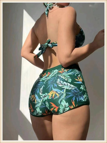 Bikini Halter 2023 para mujer, traje de baño de cintura alta, bañador sexy para mujer, traje de baño con estampado de hojas, ropa de playa de verano