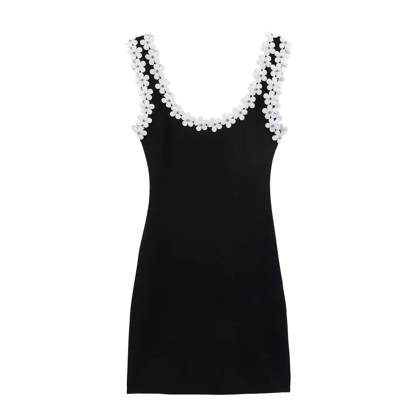 Vestido de verano sexy y ajustado para mujer HH, 2 colores lisos, cuello cuadrado, sin mangas, espalda descubierta, decoración floral.