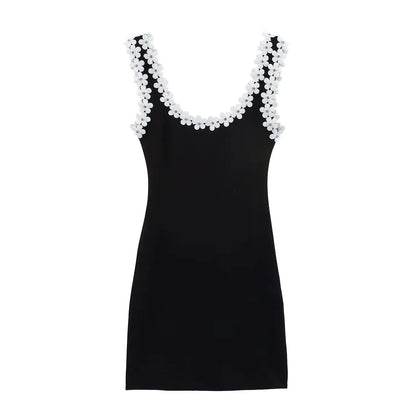 Vestido de verano sexy y ajustado para mujer HH, 2 colores lisos, cuello cuadrado, sin mangas, espalda descubierta, decoración floral.