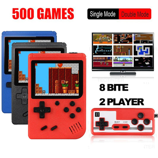 Consola de videojuegos portátil retro de 8 bits con pantalla LCD de 3,0 pulgadas y 500 juegos AV integrados, ideal como regalo para niños.