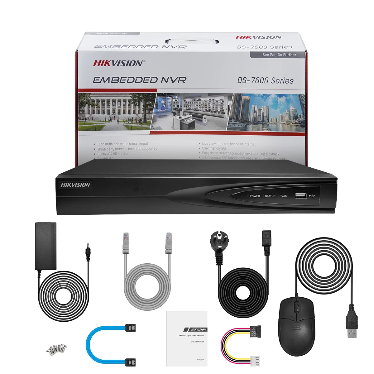 Kit de sistema de videovigilancia Hikvision: cámara IP IR de 8 MP DS-2CD2386G2-IU, NVR 4K PoE de 8 canales DS-7608NI-Q1/8P, sistema de videovigilancia IP67 H.265+.