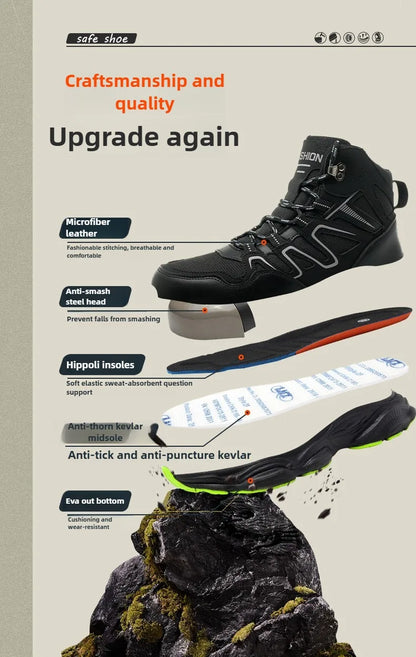 Botas de seguridad indestructibles para hombre, anti-aplastamiento, anti-perforación, para trabajos de construcción, con puntera de acero, botas de trabajo para hombre, calzado de seguridad laboral.