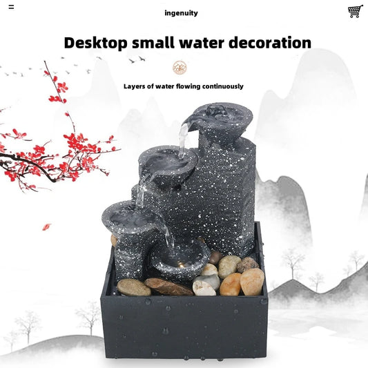 Decoración de cascada de escritorio, adornos creativos de agua corriente, adornos pequeños para sala de estar y oficina, adornos de fuente de escritorio