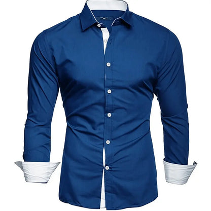 Spring Men's Long Sleeve Shirt Fashion Vintage Texture Print Long Sleeve Shirt Men's Flap-Collar Shirt Top Office Suit