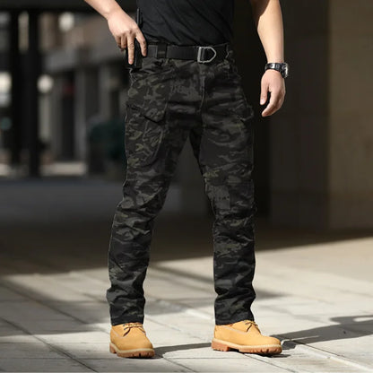 Pantalones tácticos militares urbanos para hombre, estilo cargo, con múltiples bolsillos, impermeables, resistentes al desgaste, ideales para entrenamiento informal.