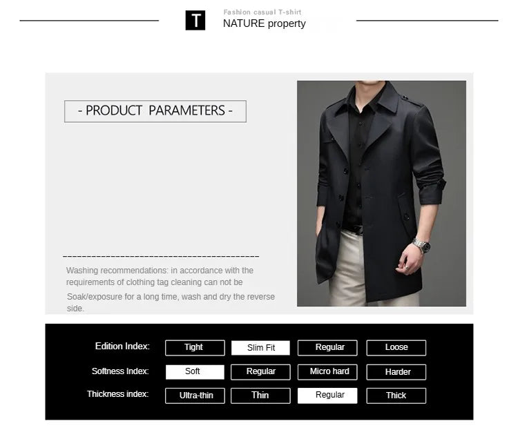 Gabardina de hombre, estilo casual o de negocios, ideal para otoño. Chaqueta larga estilo británico, versátil y con cuello de traje. Nueva prenda urbana.