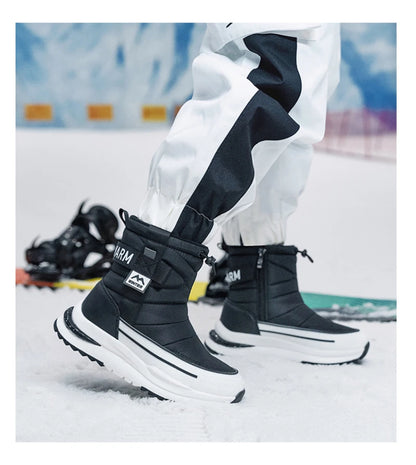 Botas de nieve de invierno para mujer, de terciopelo grueso, de viaje, cálidas, antideslizantes, de algodón, de tubo medio, informales y cómodas.