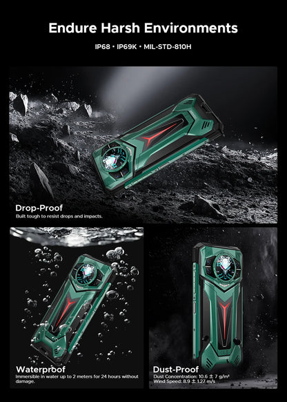 Teléfono resistente DOOGEE S200 Ultra 5G con IA, 48 GB + 1 TB, pantalla trasera de 1,34" con efecto de luz, procesador Dimensity 7400, batería de 11000 mAh, carga rápida de 66 W, NFC, WiFi 6E.