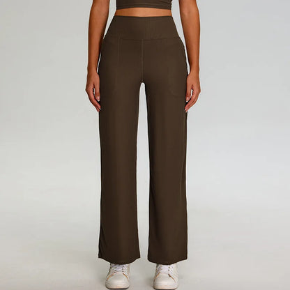 Pantalones de Yoga acanalados para mujer, leggings deportivos para gimnasio, leggings de cintura alta para fitness, pantalones deportivos para correr al aire libre, pierna recta.