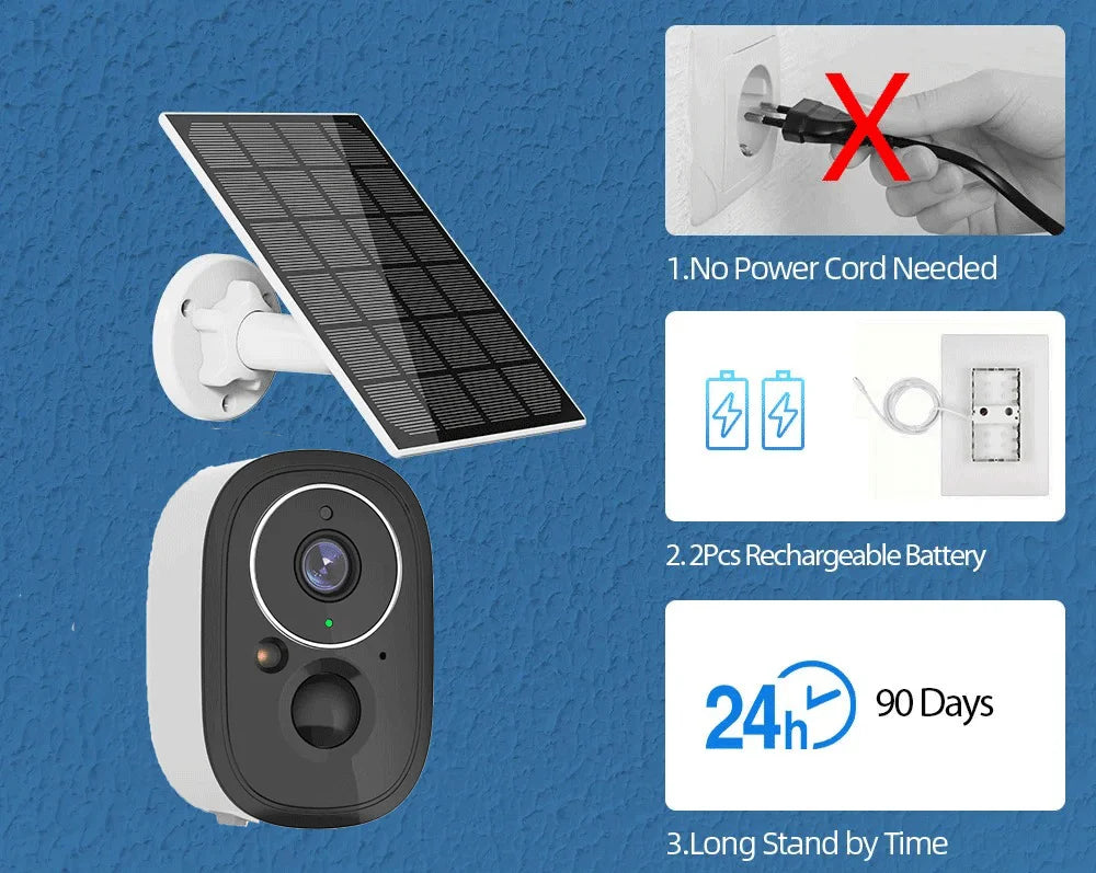 Cámara de seguridad exterior inalámbrica Tuya de 5 MP con WiFi y energía solar, batería de bajo consumo, sensor PIR de presencia, cámara IP de vigilancia a color para visión nocturna