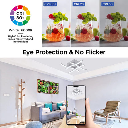 Lámpara de techo LED moderna para sala de estar, restaurante, luz variable de 3 colores, dormitorio, balcón, 24 W, diseño curvo