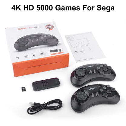 Consola de juegos retro SG800 4K, inalámbrica, 2,4 GHz, con 5000 juegos clásicos integrados, mando de videojuegos para Sega Mega Drive.