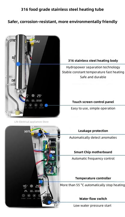 Calentador de agua eléctrico inteligente sin tanque, máquina de agua caliente rápida para el hogar, baño de hotel o apartamento, ducha de agua caliente