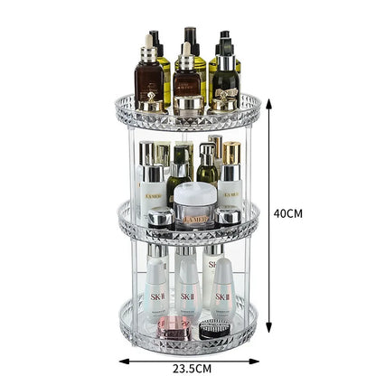 Organizador giratorio de 360 grados para especias, bebidas y cosméticos, transparente, de PET, para cocina y baño.