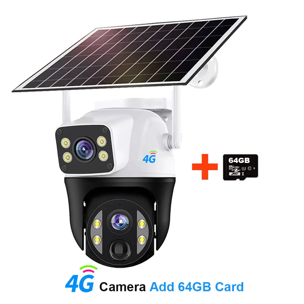 Cámara solar con tarjeta SIM 4G, lente dual de 12 MP, resistente al agua, para exteriores, CCTV, protección de seguridad V380 Pro, batería integrada.