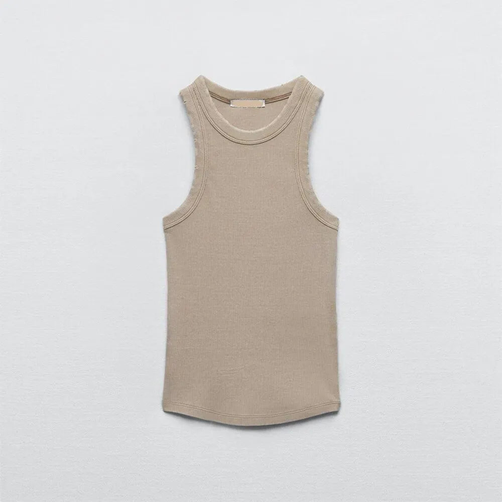 BMURHMZA - Camiseta sin mangas de trabajo retro sencilla con ribete lavado al agua para mujer
