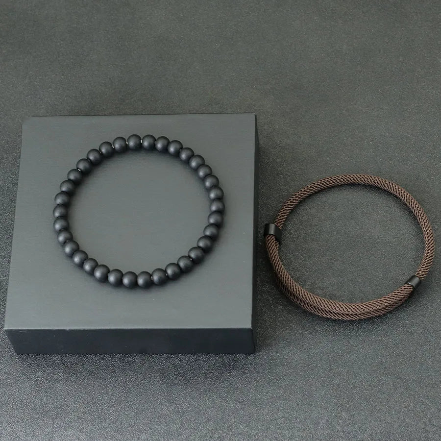 Conjunto de 2 pulseras de moda para hombre, brazalete deslizante ajustable con hilo rojo de la suerte, accesorios para hombre, regalos para él, brazalete para hombre, joyería para hombre