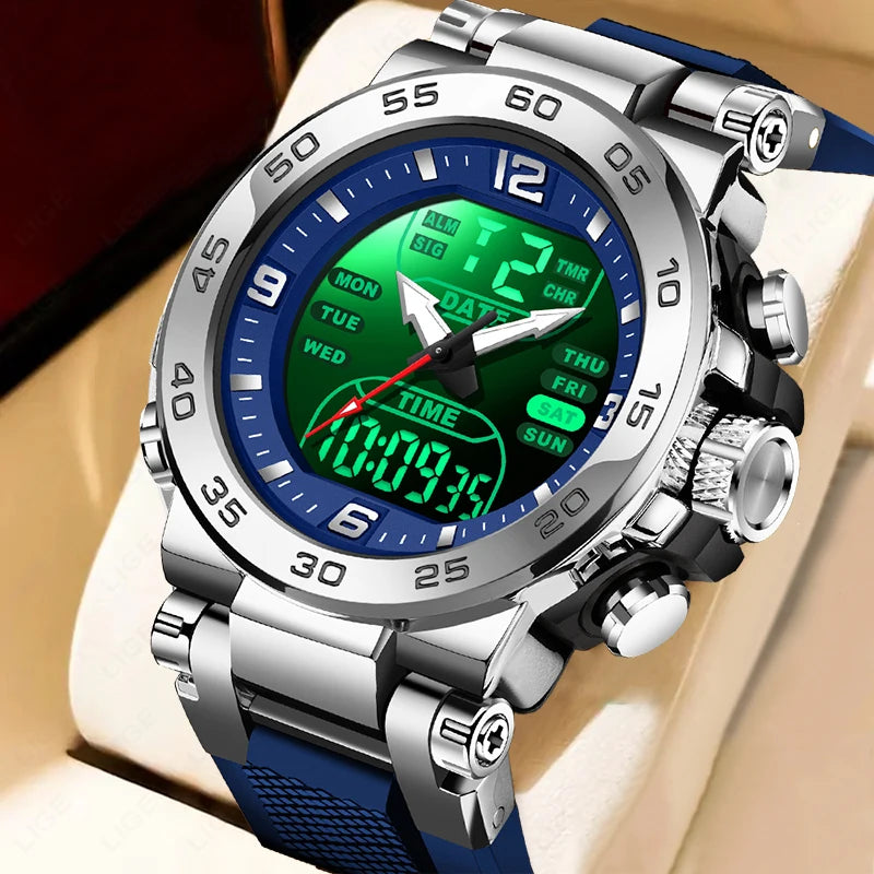 Relojes FOXBOX para hombre, marca superior, reloj de pulsera analógico digital de cuarzo de lujo para hombre, reloj luminoso con pantalla de doble horario resistente al agua para hombre