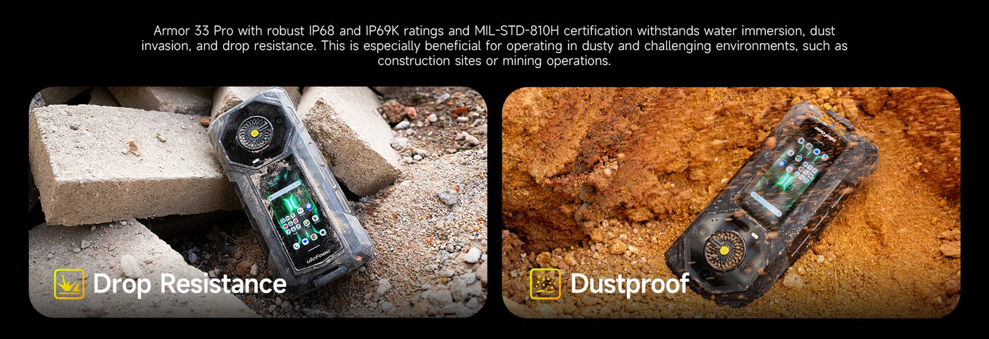 【Estreno mundial】Ulefone Armor 33 Pro 5G Teléfono resistente con batería de 25500 mAh, 512 GB de ROM, pantalla trasera de 6,59" y 3,4" a 120 Hz, NFC y Android.