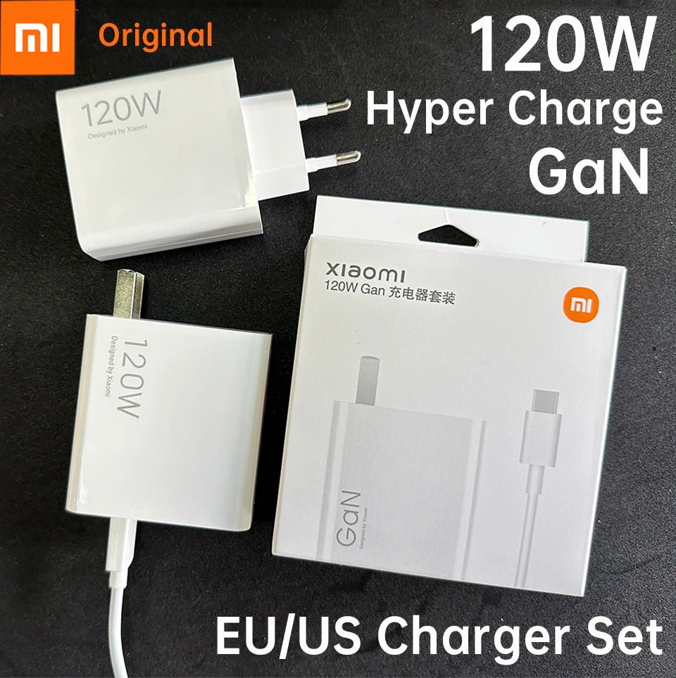 Cargador original Xiaomi de 120 W con conector tipo C y carga rápida GaN. Compatible con Xiaomi Mi 17, 14 Pro, 13t, Poco F7 Ultra, F4 GT y Redmi Note 13 Pro+.